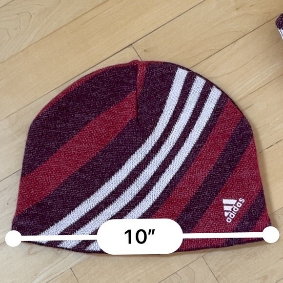 Adidas Striped Fringe Scarf and Matching Beanie Set in Maroon - Picture 9 of 16